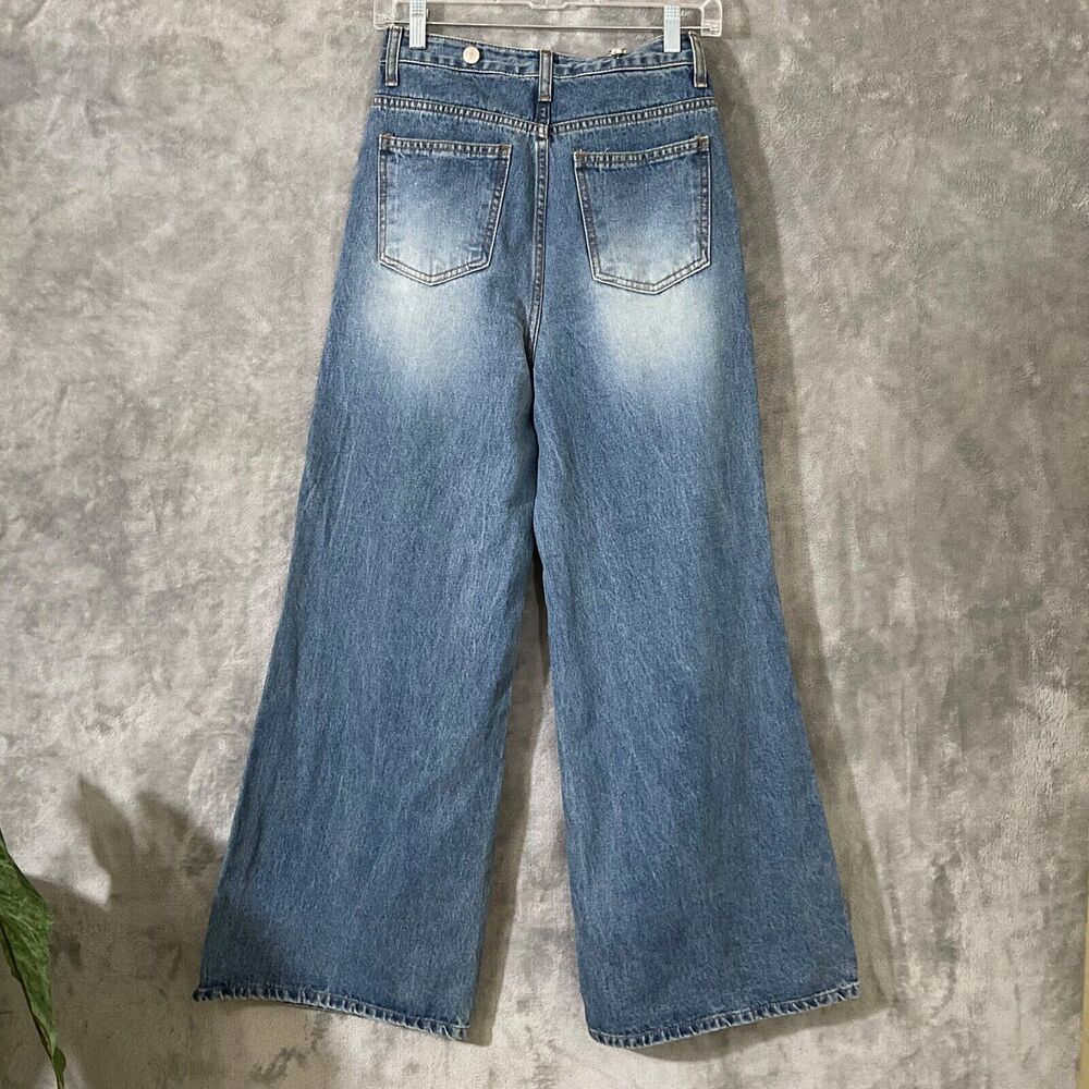 Wide Leg Baggy Jeans Suspenders O2 denim women’s size 2 - Picture 3 of 13